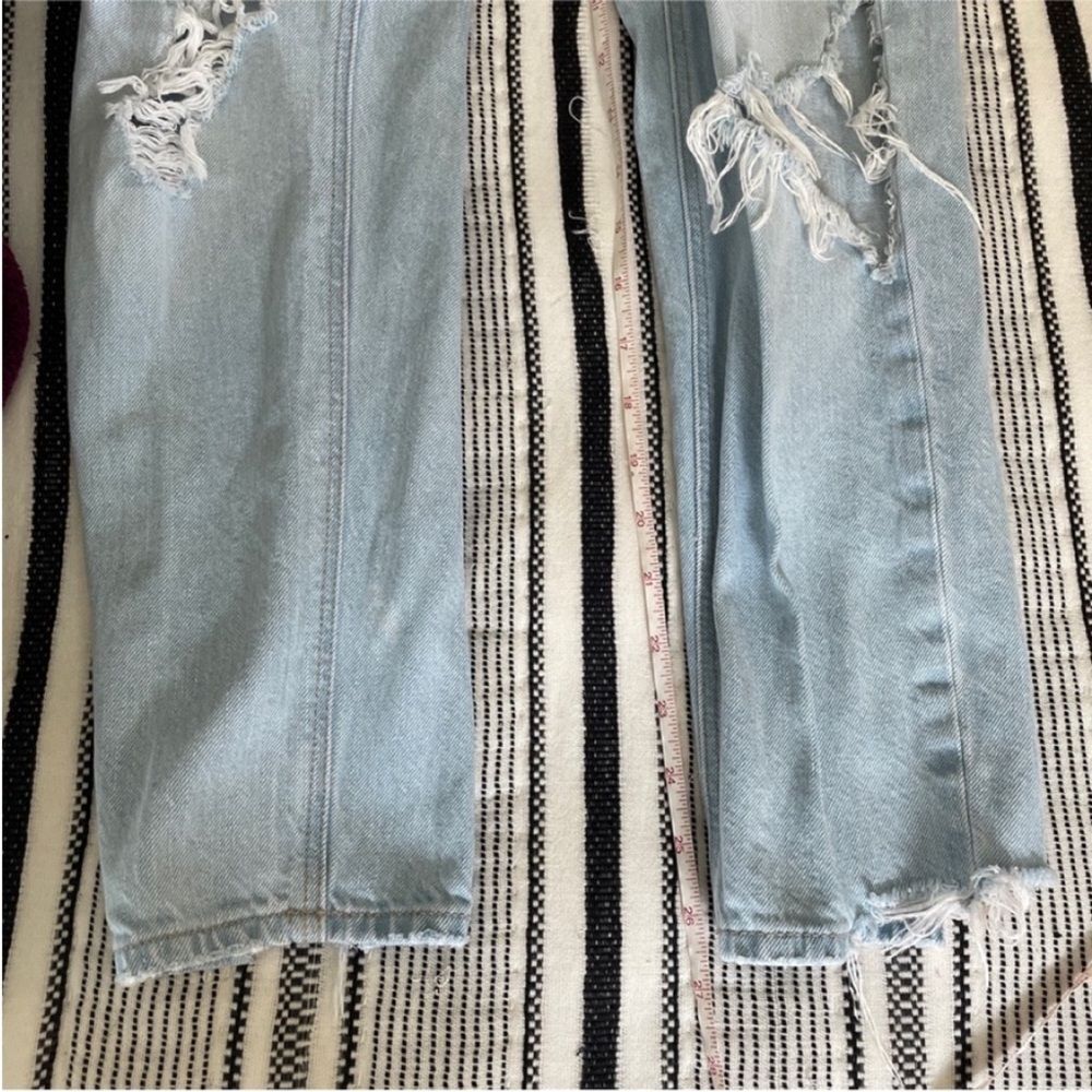 American Eagle Straight Mom Jeans 00 Light Blue High Rise Grunge Emo‎ Y2K Denim - Picture 12 of 12